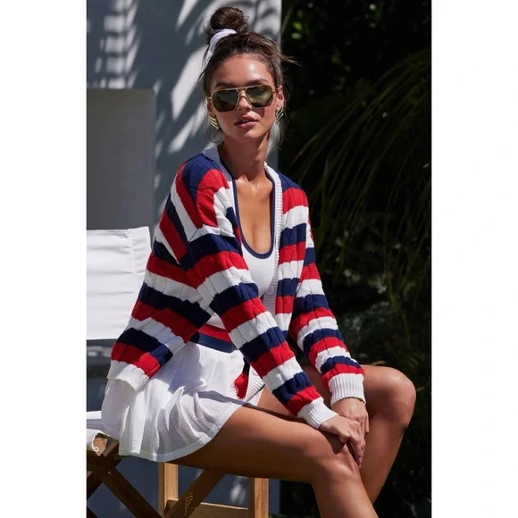 Beach Riot Sherry Cardigan Cherry Indigo Stripes - Picture 2 of 4